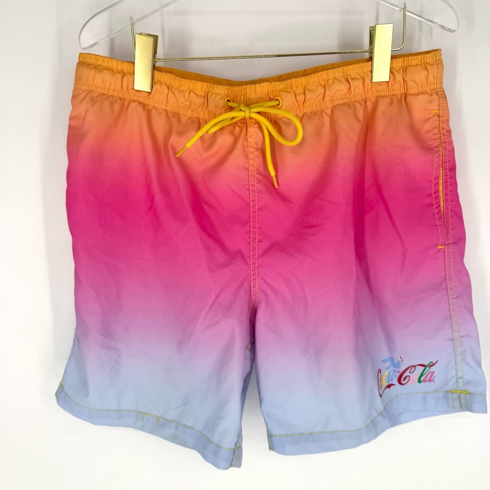 Coca-Cola 1971 Gradient Pink Orange Blue Swim Trunks Men's Large